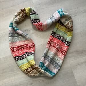 Gap Fair Isle Lambswool Blend Womens Colorful Striped Infinity Scarf 31 X 7